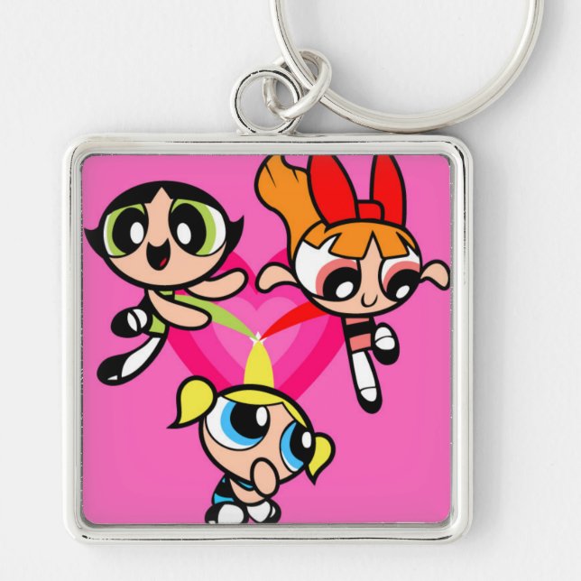 The powerpuff girls keychains fyrkantig silverfärgad nyckelring (Framsidan)
