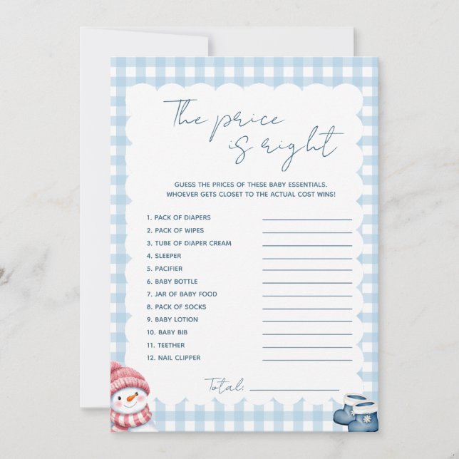 The Price Is Right Vinter Baby Shower-spel Inbjudningar (Framsida)