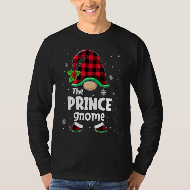 The Prince Gnome Buffalo Plaid Christmas Matching  T Shirt (Framsida)