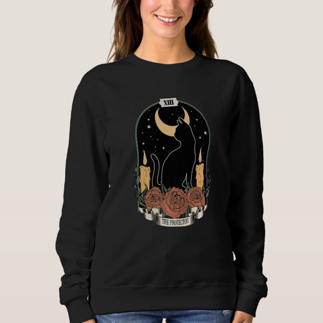 The Protector Tarot Card Crescent Moon Black Cat o T Shirt (Framsida)