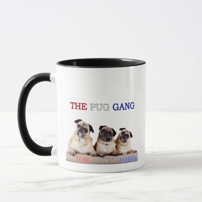 The Pug Gang Coffee Mug Tom, Dick & Harry Mugg (Vänster)
