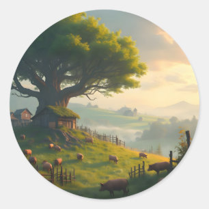 The Quiet Farm – Farmhouse Landskaps Klassisk Rund Runt Klistermärke
