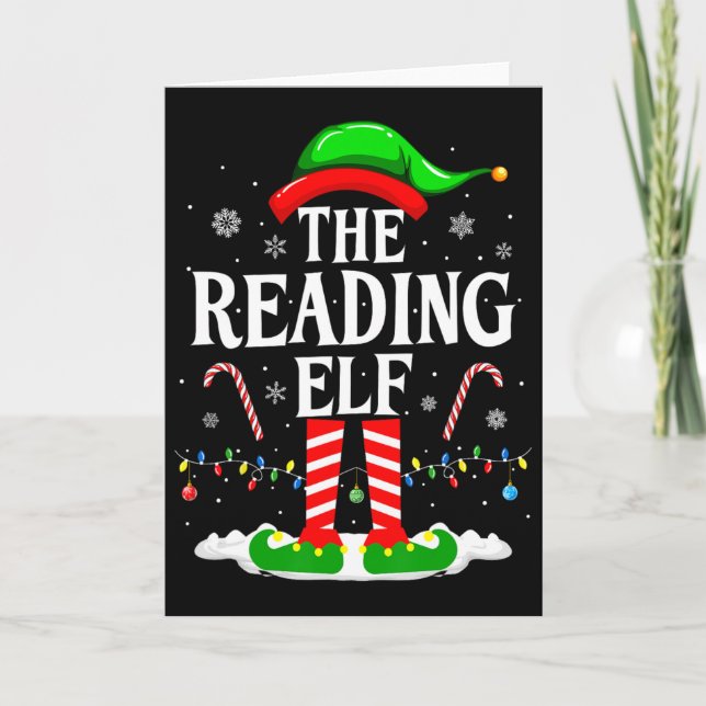 The Reading Elf Xmas Funny Book Lover Christmas Bo Kort (Framsida)
