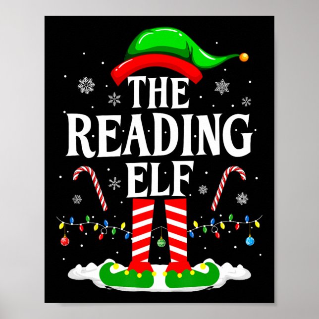 The Reading Elf Xmas Funny Book Lover Christmas Bo Poster (Framsidan)