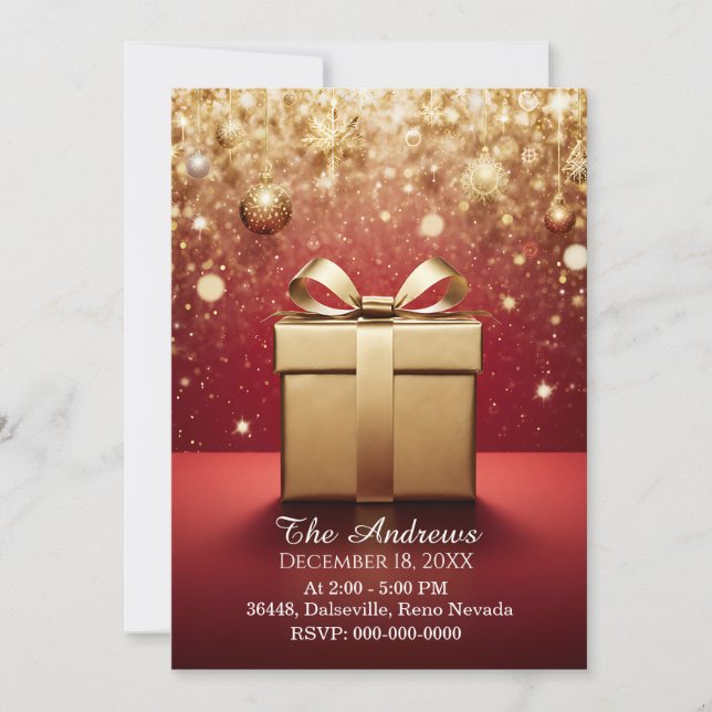 The Real Gift Gold Christmas Present Invitations Inbjudningar (Framsida)