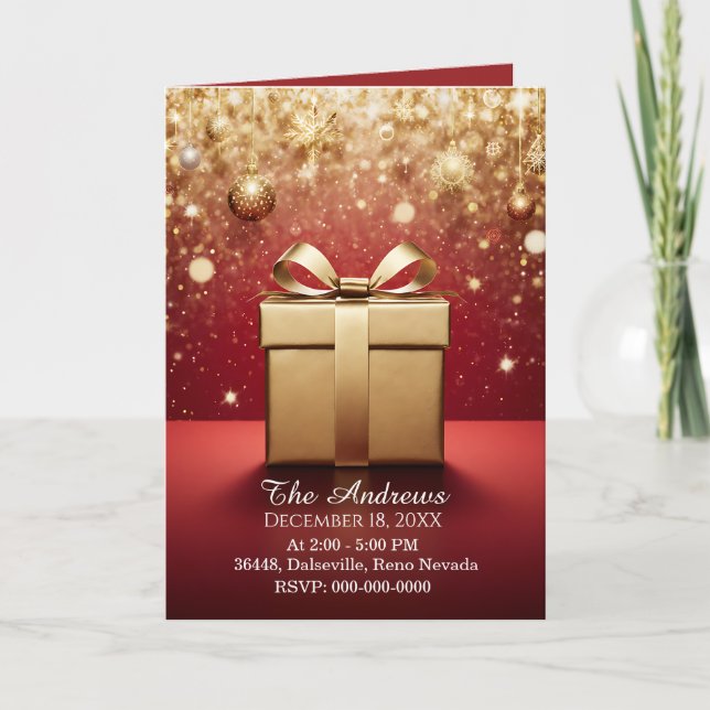 The Real Gift Gold Christmas Present Invitations Kort (Framsida)