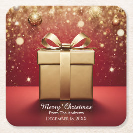 The Real Gift Gold Christmas Present Underlägg Papper Kvadrat