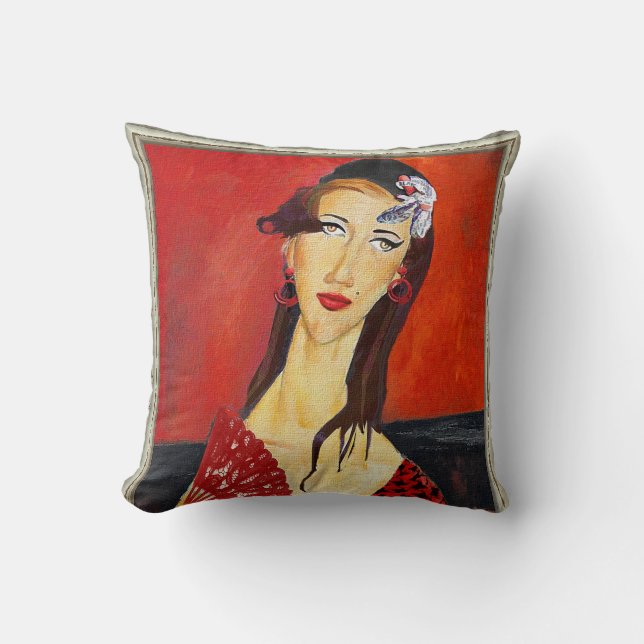 The Red Fan (based on Modigliani's painting) Kudde (Framsida)