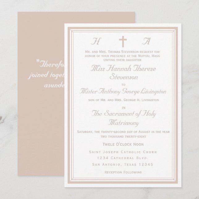 The Refined Catholic Wedding Inbjudningar (Fram/baksida)