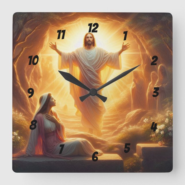 The Resurrection Light: Jesus Christ Rises Fyrkantig Klocka (Framsida)