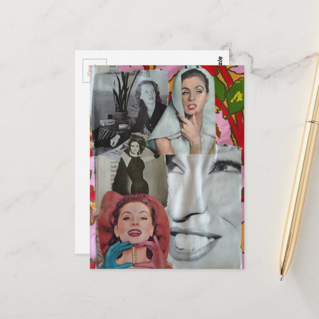 The Retro Women Collage Vykort (Fram/Back In Situ)