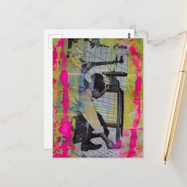 The Retro Working Men Mixed Media Collage Vykort (Fram/Back In Situ)