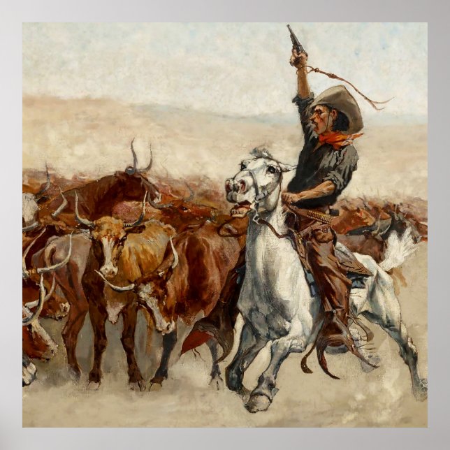 The Roundup Västerländsk konst av Frederic Remingt Poster (Framsidan)