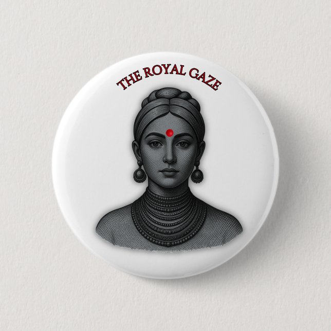 The Royal Gaze - Indisk drottning Linjekonst Knapp (Framsida)