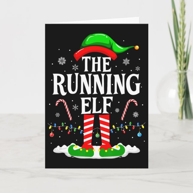 The Running Elf Xmas Running Funny Runner Christma Kort (Framsida)