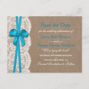 The Rustic Blue Bow Collection Spara Datumet Meddelande Vykort