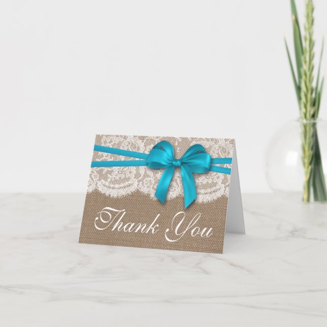 The Rustic Blue Bow Wedding Collection översätts t Tack Kort (Framsida)
