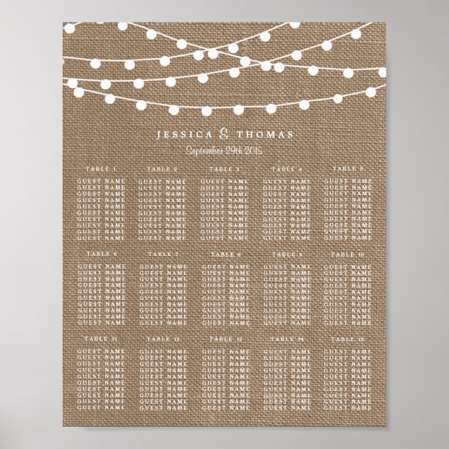 The Rustic Burlap Stränglyktor Bröllopssamling Poster (Framsidan)
