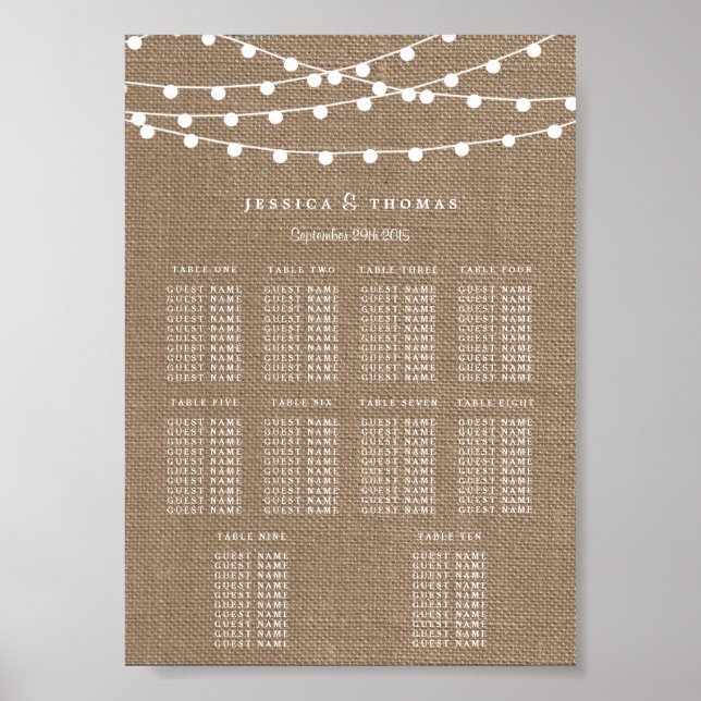 The Rustic Burlap Stränglyktor Bröllopssamling Poster (Framsidan)