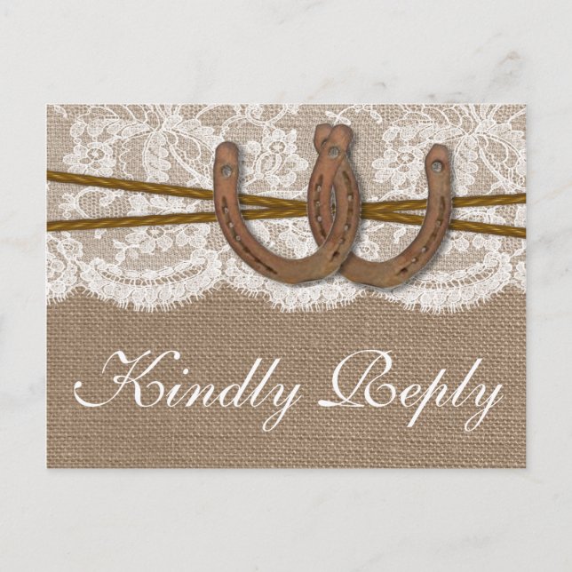 The Rustic Horseshoe Wedding Collection RSVP övers Inbjudan Vykort (Framsida)