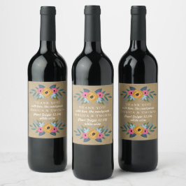 The Rustic Kraft Floral Krans Bröllopssamling Vinflaska Etikett
