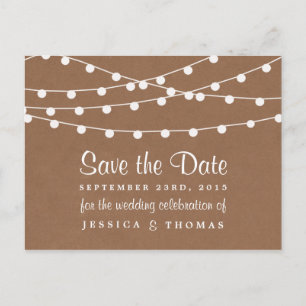 The Rustic Kraft String Lights Bröllopssamling Meddelande Vykort