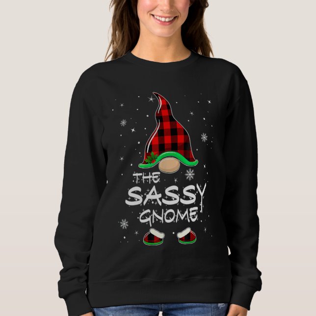 The Sassy Gnome Red Buffalo Plaid Christmas Pajama T Shirt (Framsida)