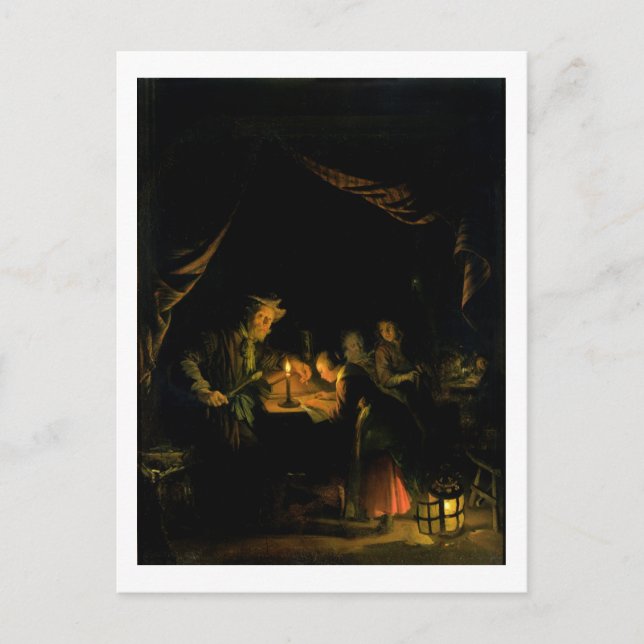 The School Master, 1660-65 (olja på panelen) Vykort (Framsida)