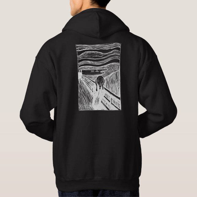 The Scream by Edvard Munch – White Line Art   Hoodie (Baksida)
