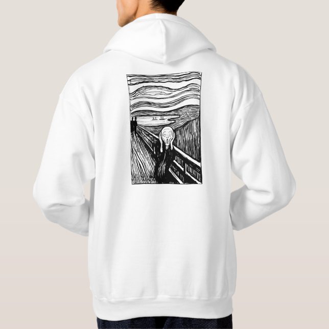 The Scream by Munch – Black Line Art Personalized Hoodie (Baksida)