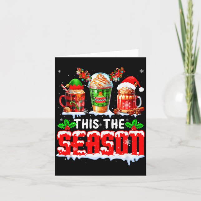 The Season Christmas Three Santa Reindeer Elf Coff Kort (Framsida)