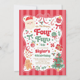 The Season Four Fun Christmas Bow 4th Birthday Inbjudningar