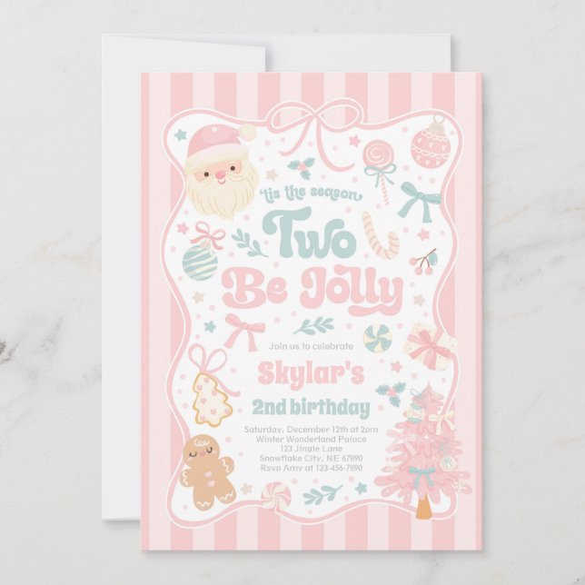 The Season Two Be Jolly Christmas Bow 2nd Birthday Inbjudningar (Framsida)