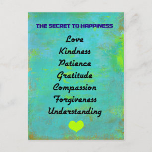 The Secret To Happiness Typography Design Vykort