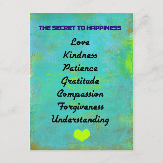 The Secret To Happiness Typography Design Vykort (Framsida)