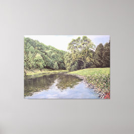 The Serene Waterway: Realistic River Landscape Oil Canvastryck