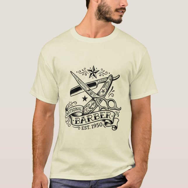 The Sharp Edge | Old-School Barber Flash Grafik T Shirt (Framsida)