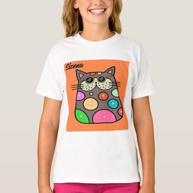 The Shirt for Young Girl with Crazy Cat T Shirt (Framsida)