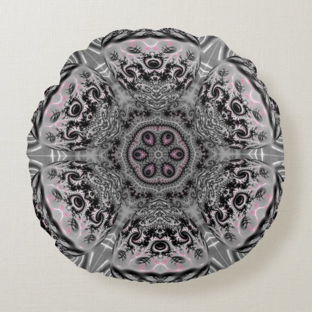 The Silver Fractal Garden Rund Kudde (Framsidan)