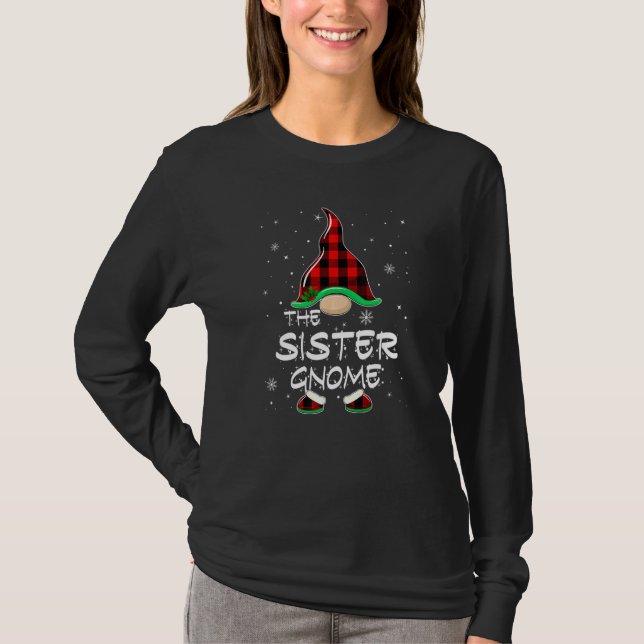 The Sister Gnome Red Buffalo Plaid Christmas Pajam T Shirt (Framsida)