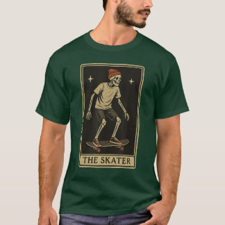 THE SKATER Tarot d Skeleton Punk Rock Skateboardin T Shirt