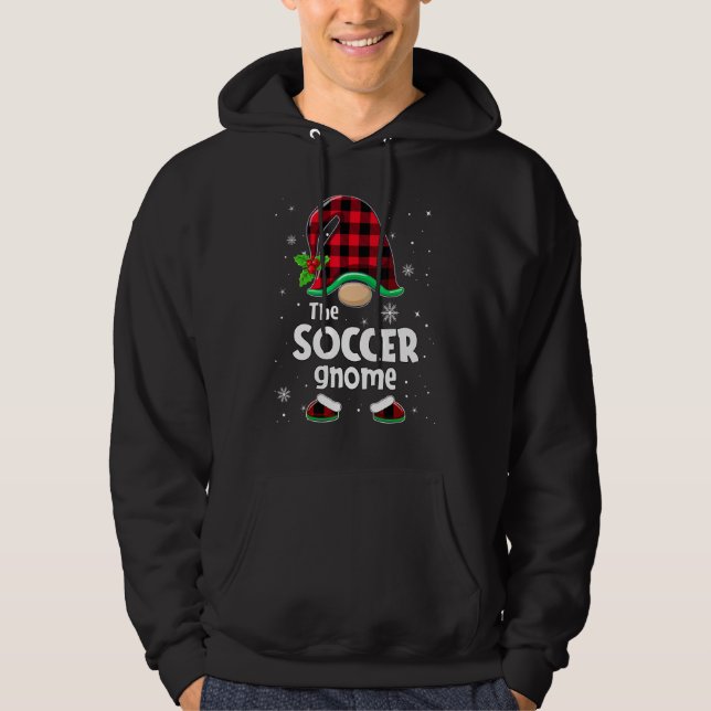 The Soccer Gnome Buffalo Plaid Christmas Matching  Hoodie (Framsida)