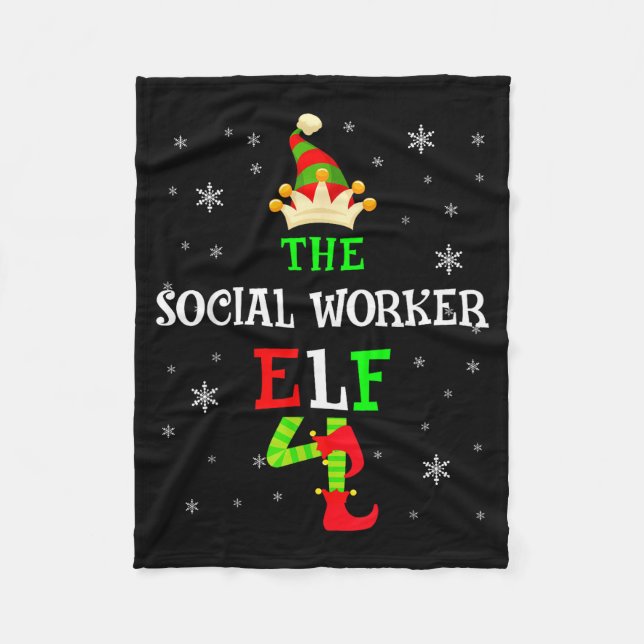 The Social Worker Elf Christmas Elf Matching Famil Fleecefilt (Framsidan)
