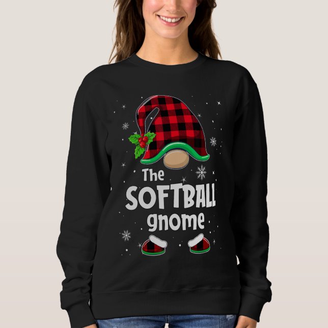 The Softball Gnome Buffalo Plaid Christmas Matchin T Shirt (Framsida)