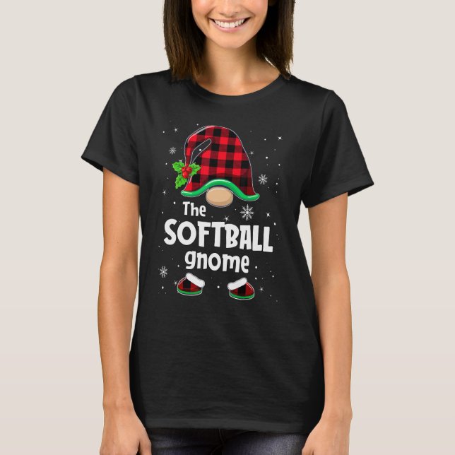 The Softball Gnome Buffalo Plaid Christmas Matchin T Shirt (Framsida)
