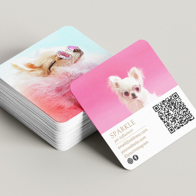 The Sparkle | Modern Custom Double Photo QR Code Fyrkantigt Visitkort (Skapare uppladdad)