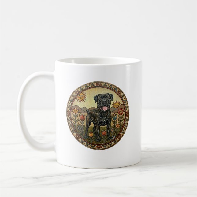 The Starry Mastiff: Naiv konst Cane Corso Kaffemugg (Vänster)