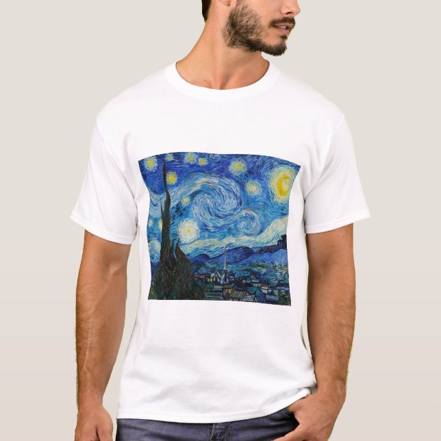The Starry Night 1889 by Vincent van Gogh T Shirt (Framsida)
