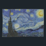 The Starry Night, oil painting, Vincent Van Gogh Kökshandduk<br><div class="desc">Vincent Van Gogh, June 1889 post impressionist modern art oil painting on canvas nighttime landscape painting of a swirly starry blue sky with a bright yellow crescent moon; the planet Venus is also visible. An exaggerated large cypress tree can be seen in the foreground. this painting depicts the view from...</div>