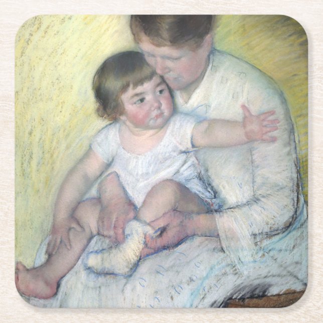 The Stocking, Mary Cassatt Underlägg Papper Kvadrat (Framsidan)